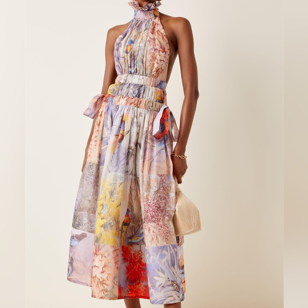 Zimmermann Botanica Patchwork Halter Gown in Book Print - Picture 3 of 12